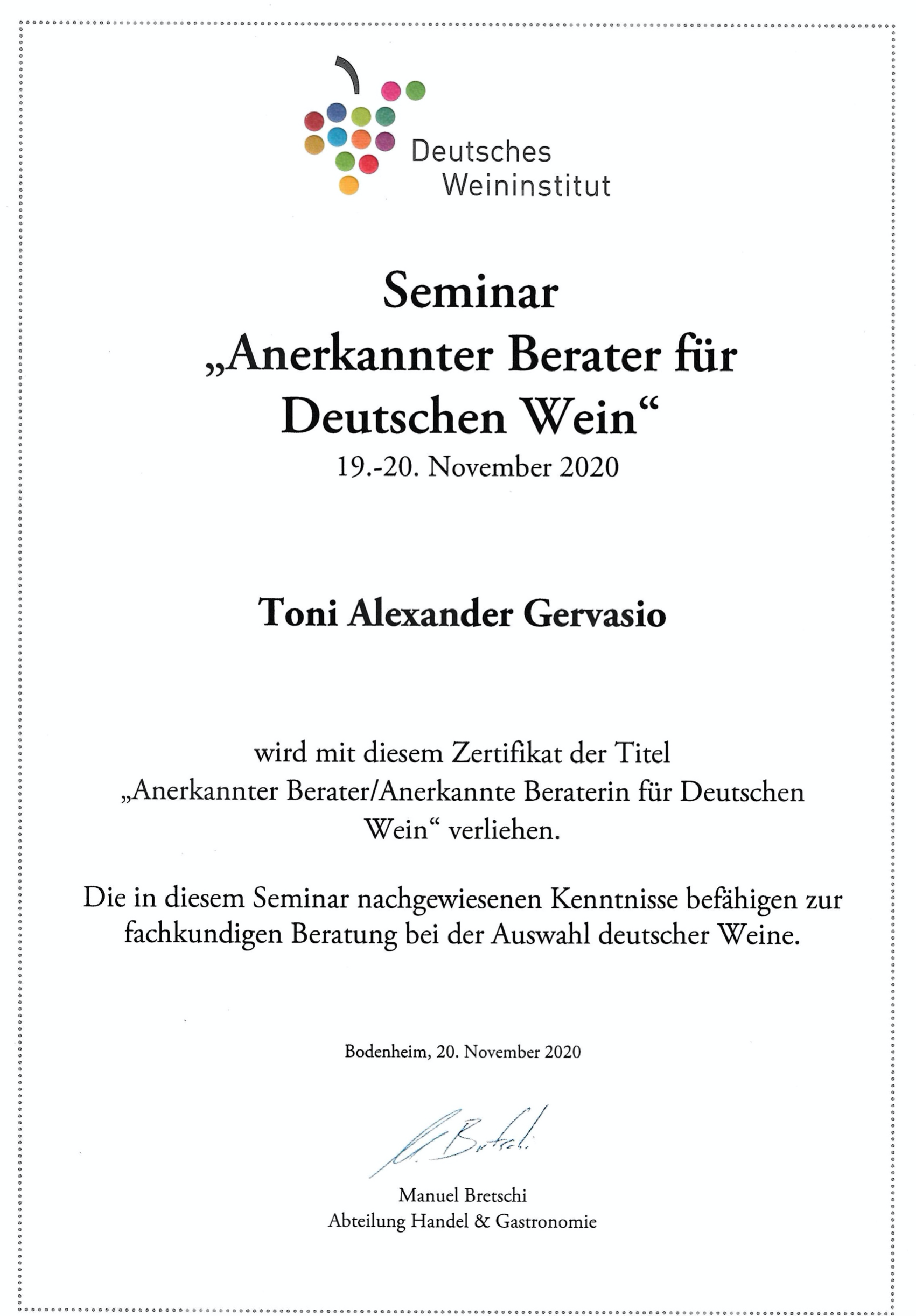 Berater für Deutschen Wein